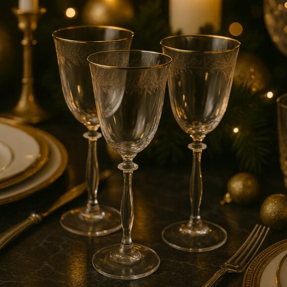 NWOT Set of 4 Vintage Romance Etched Wine Glasses Goblets With Platinum Rim - Picture 12 of 12